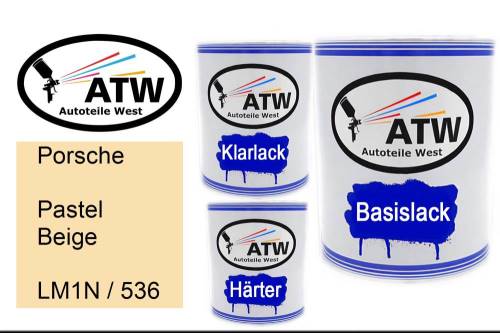 Porsche, Pastel Beige, LM1N / 536: 1L Lackdose + 1L Klarlack + 500ml Härter - Set, von ATW Autoteile West.